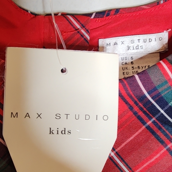 NWT Max Studio Kids Red Christmas Plaid Sateen Dress Velevt Bow Size 6 - Picture 10 of 12